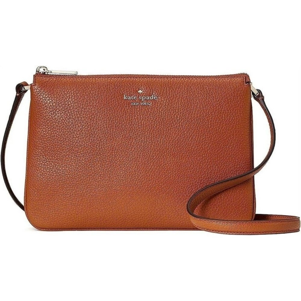 KATE SPADE Brown Pebble Leather Leila Triple Gusset in Warm Gingerbread